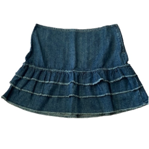 DKNY denim A-line jean ruffle mini skirt size 11 - Picture 1 of 5